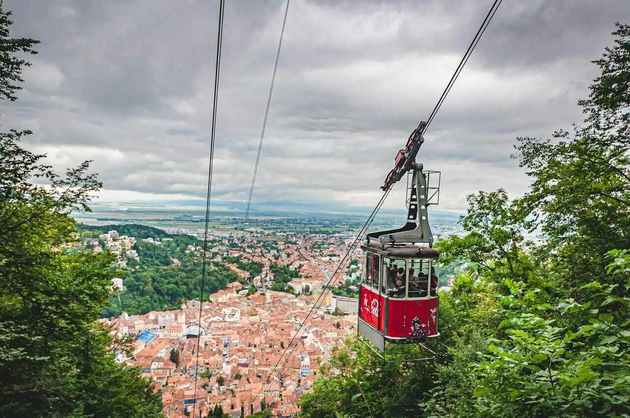 A cable car going downwards