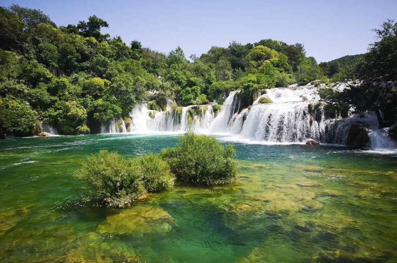 Waterfall with greenery all around in Sibenik