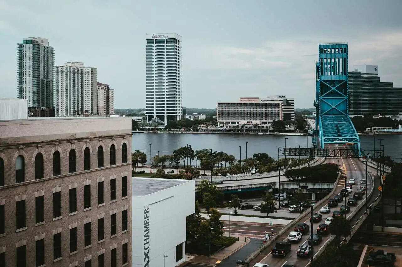 Bridge, River, and a neighborhood in Jacksonville.