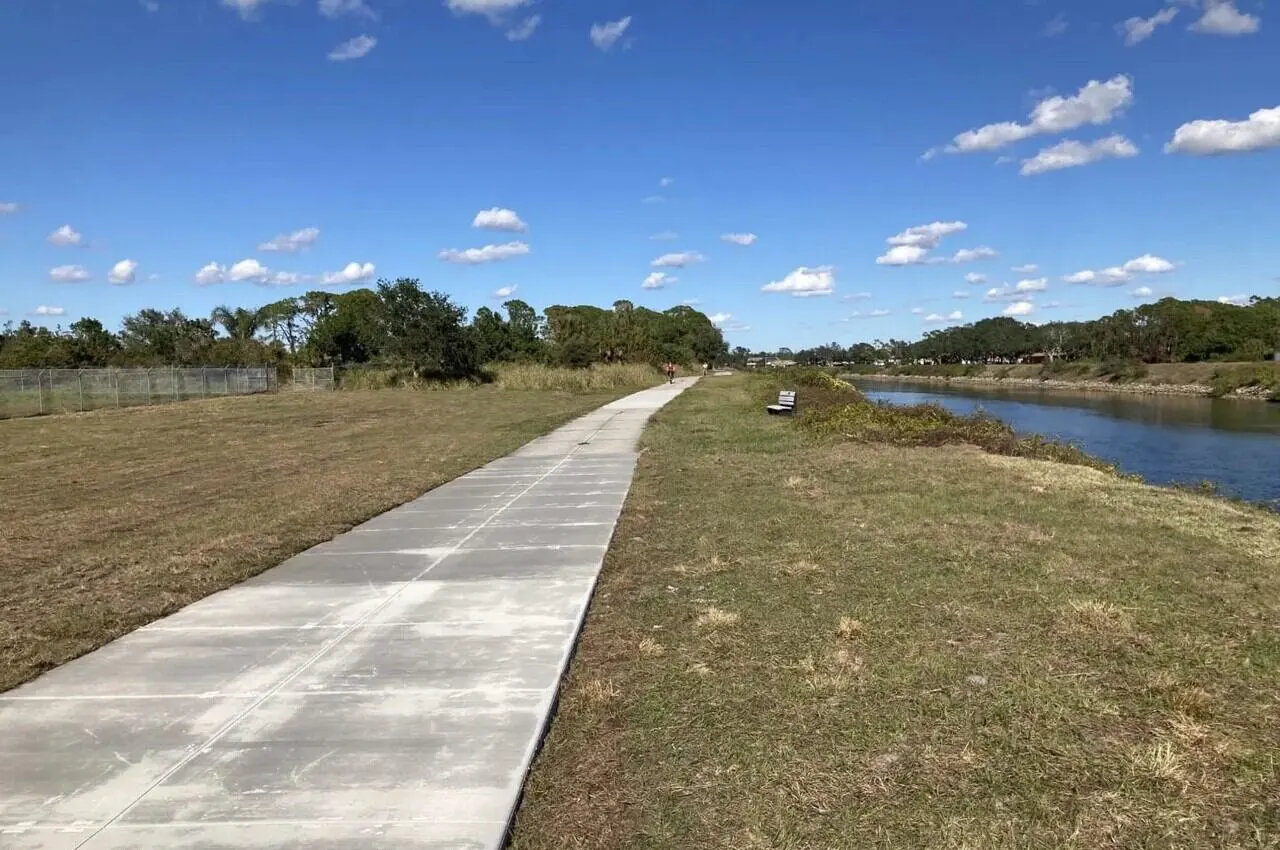 Walking trail with the river on the side. 