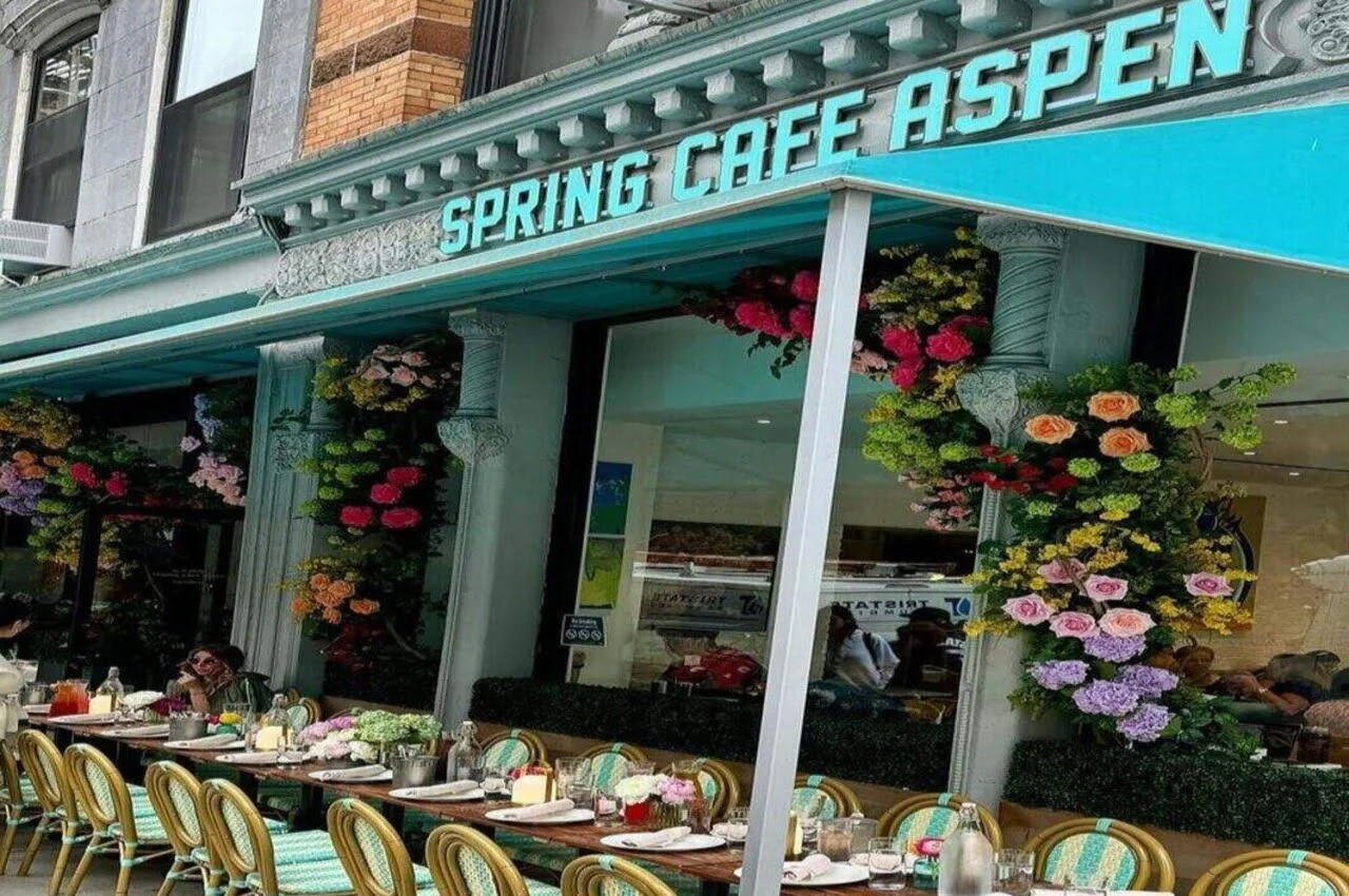 Outside Spring Cafe Aspen with the dining area in front