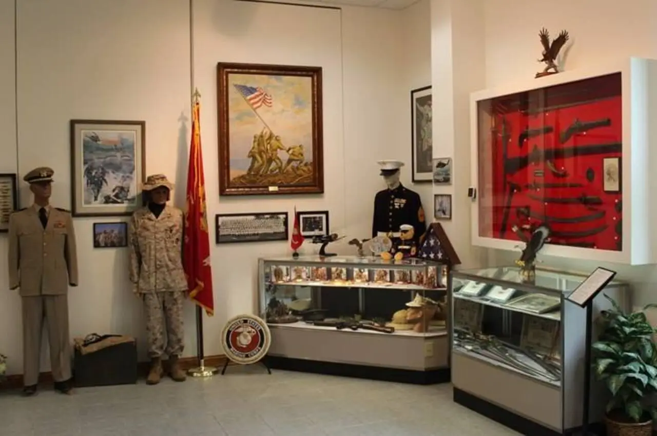 Inside a military museum gallery