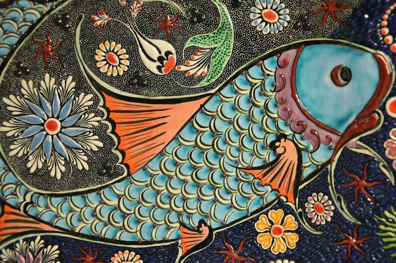 A mosaic art of a fish.