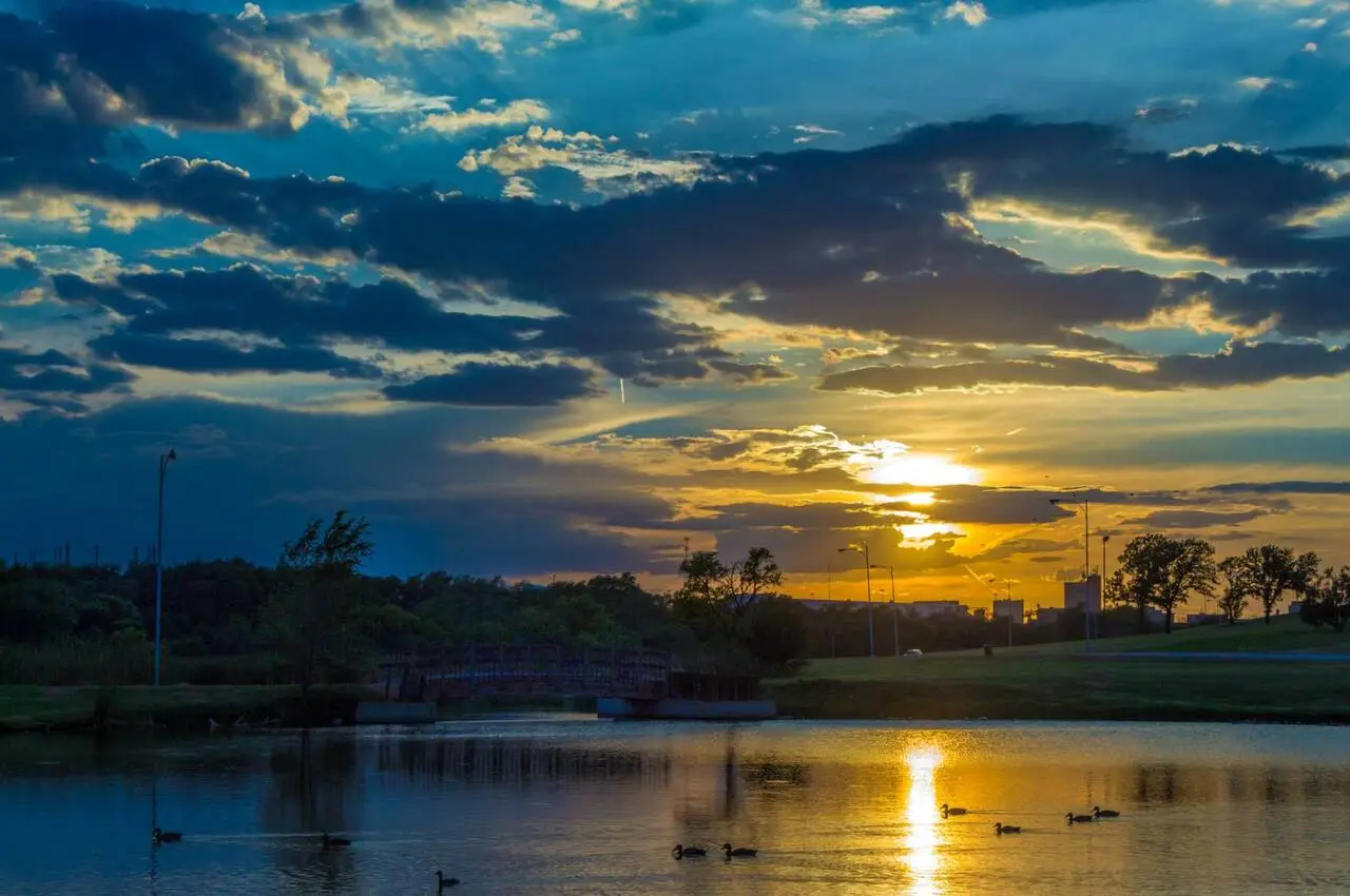 Lakeside views at sunset.