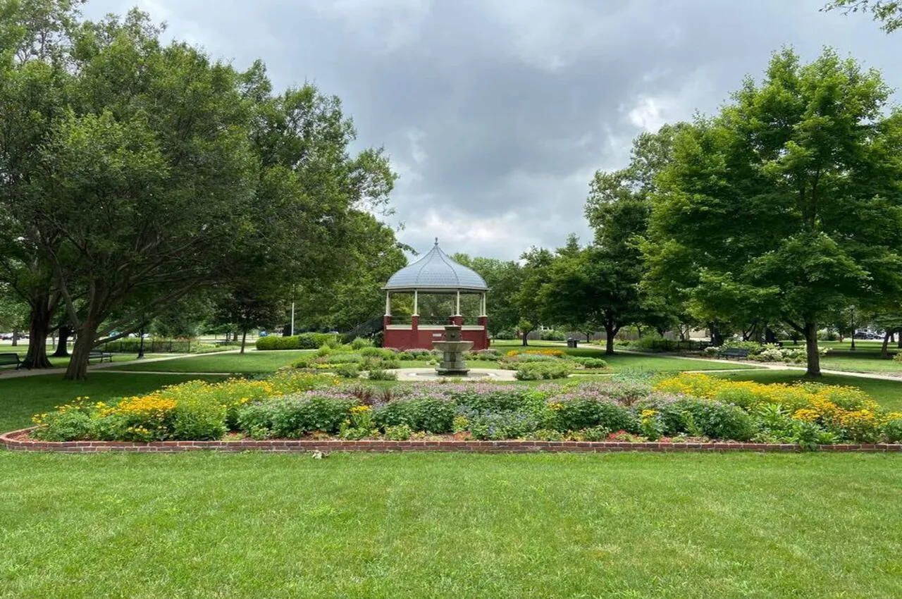 A gazebo in a park.