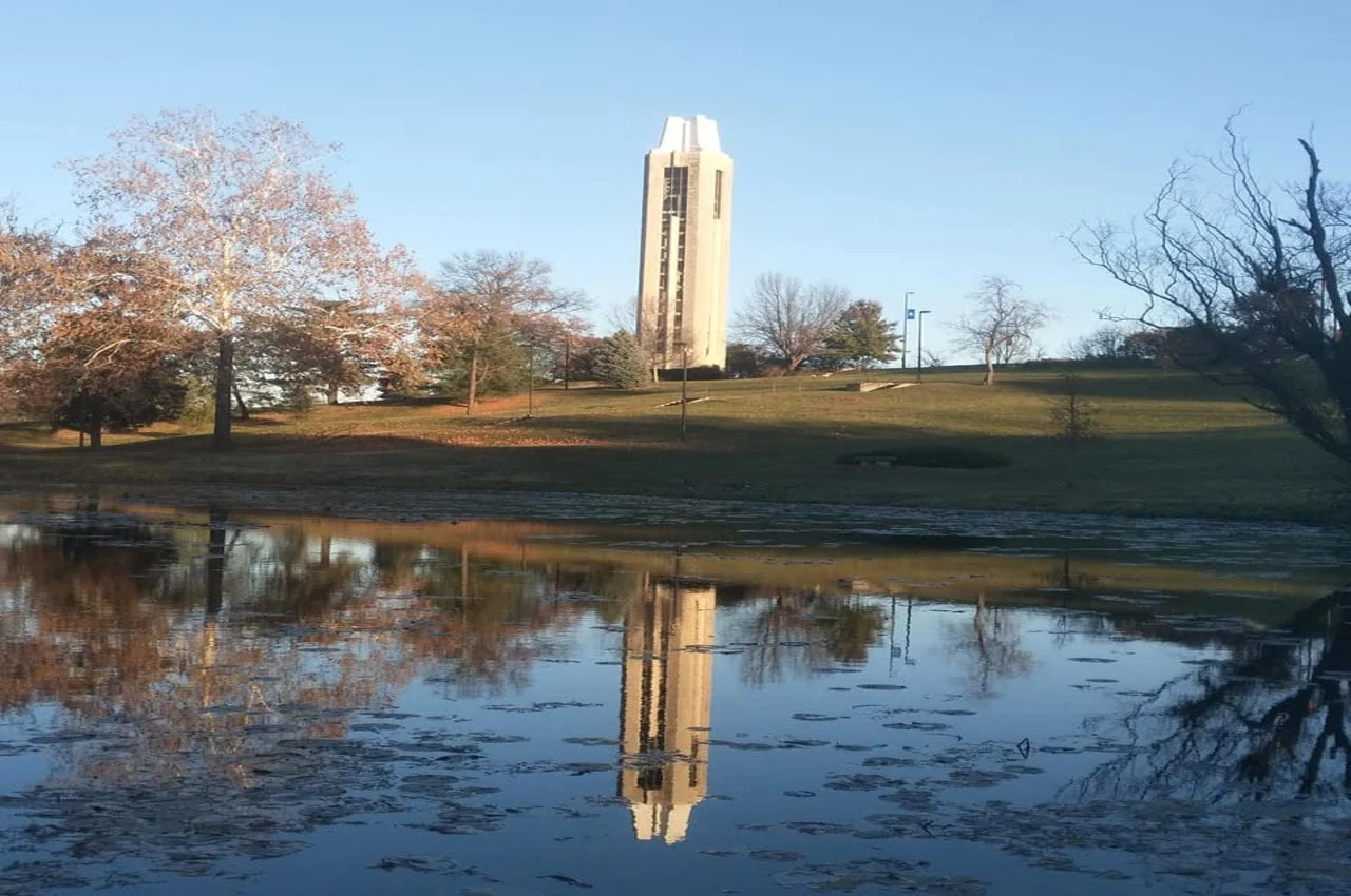 A lake in a park.