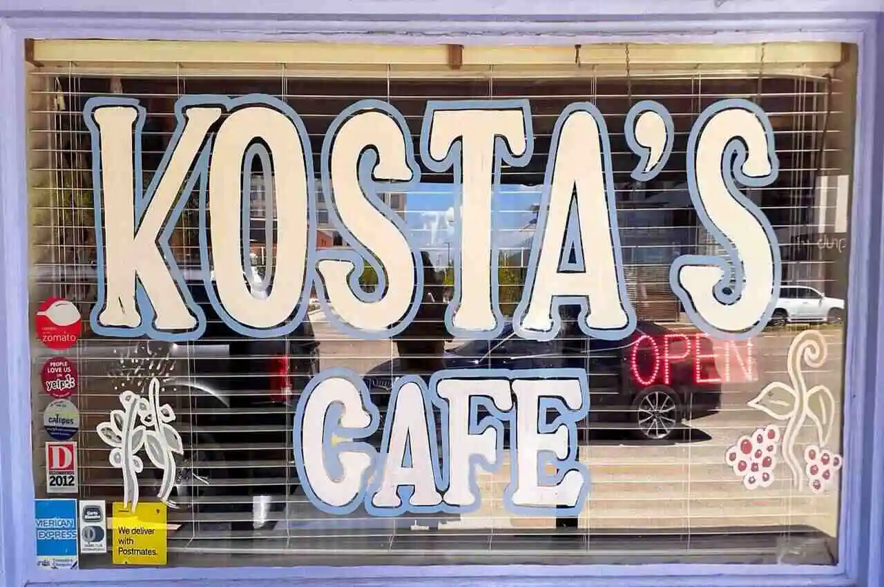 Window of Kostas cafe. 