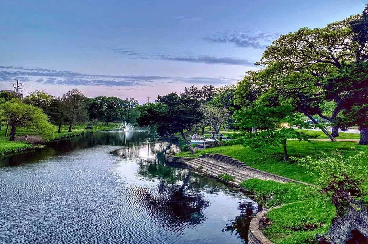 A creek in front of a park. Among hidden gems in Dallas
