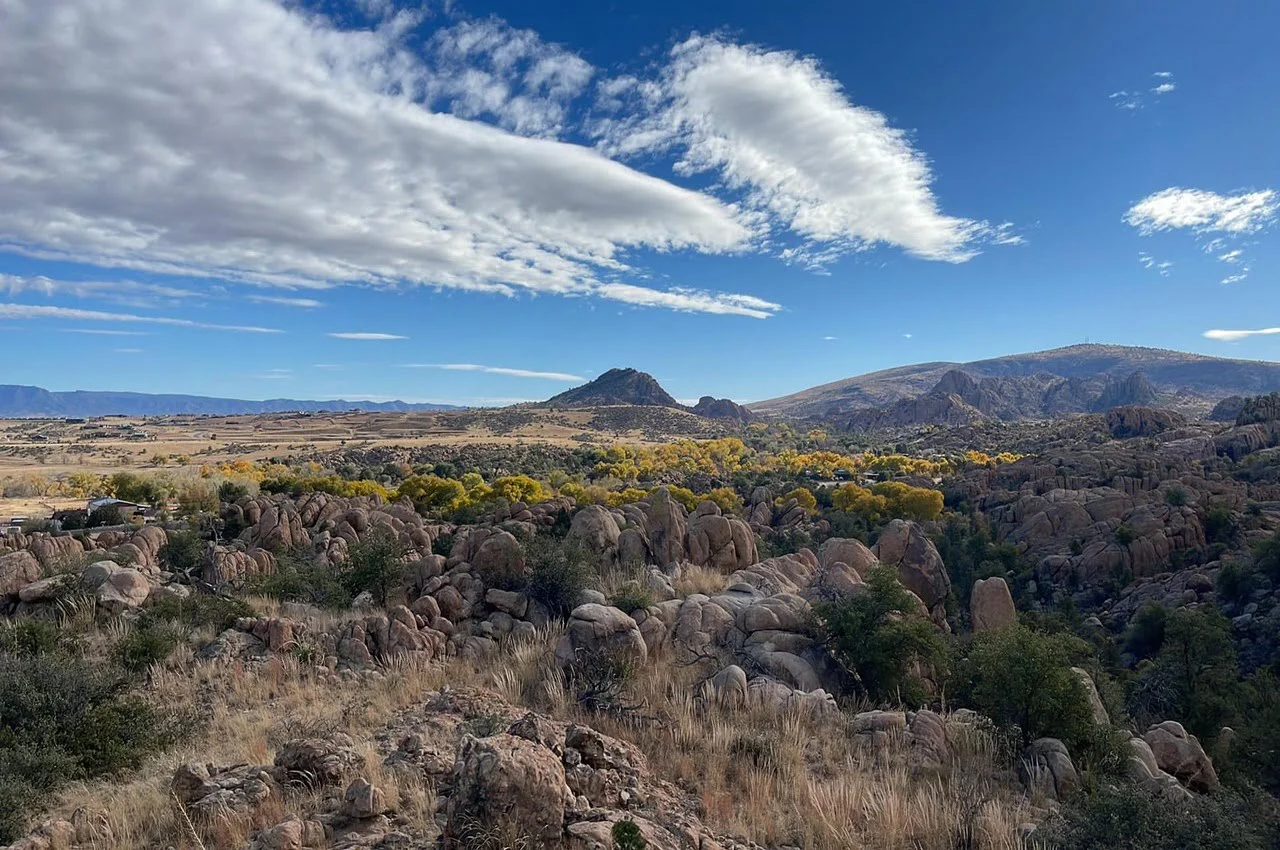 different rocks with  mountain in front