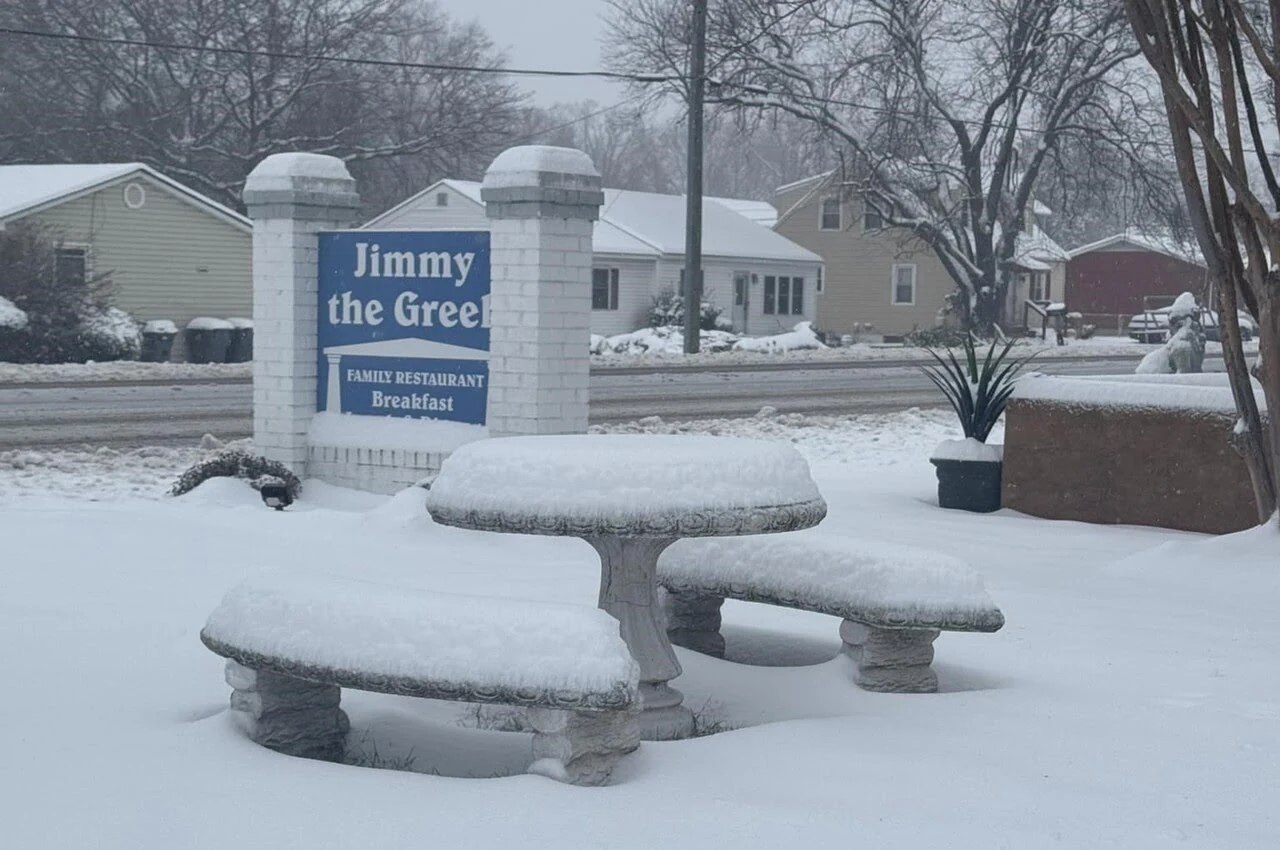 benches covered with snow