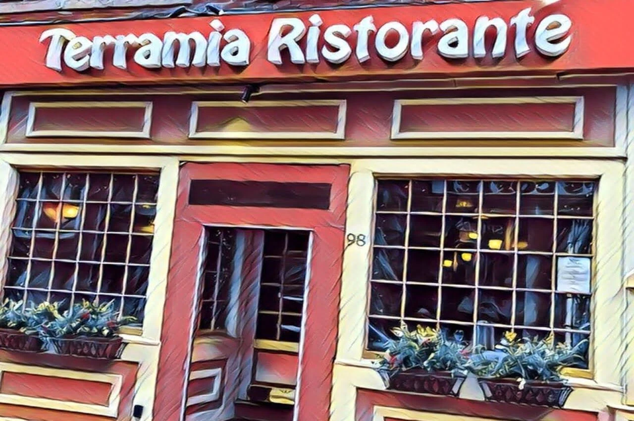 Terramia Ristorante written on top the restaurant.