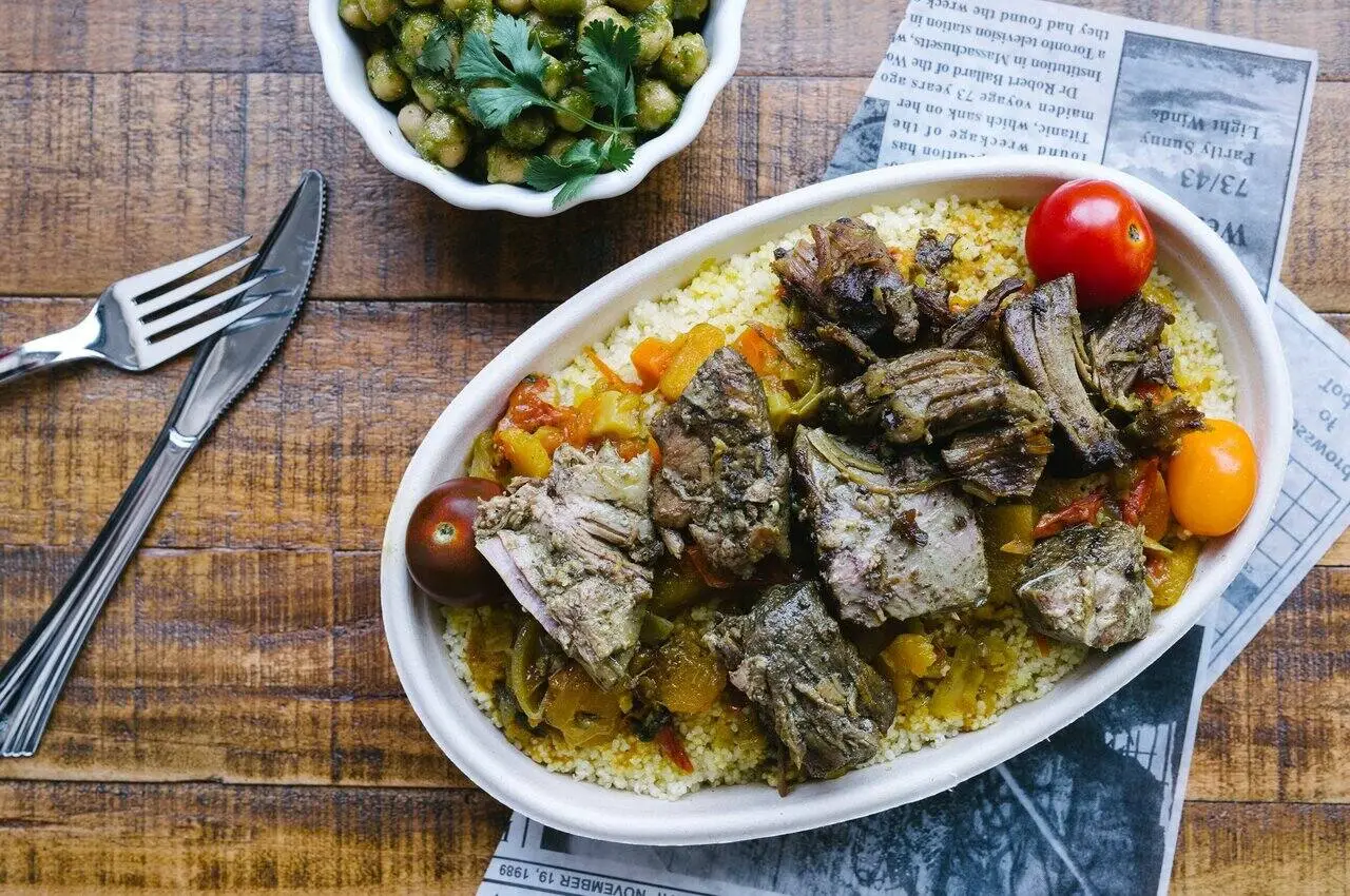 Lamb rice with chickpeas on the side.