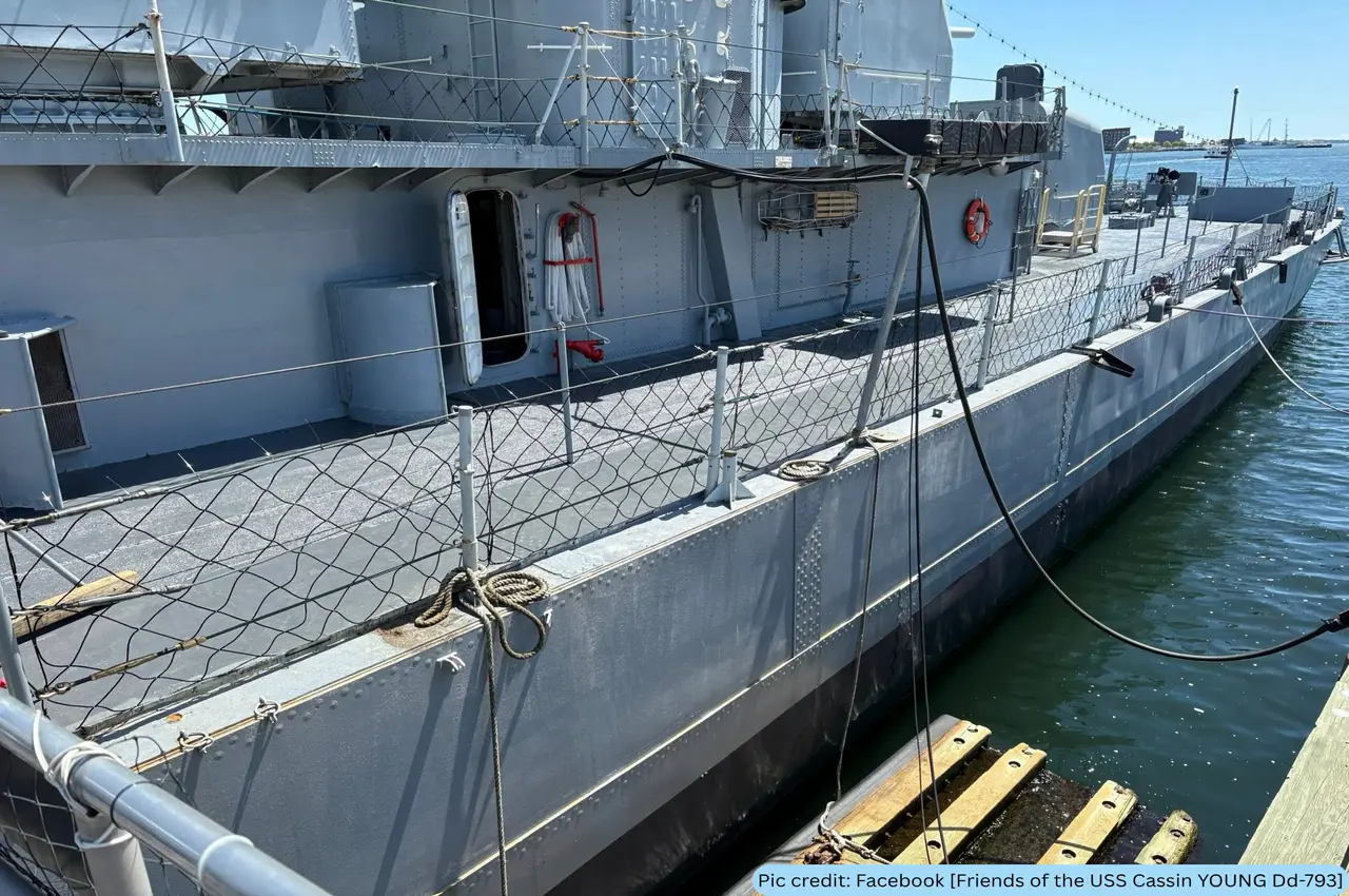 A ship in the water.