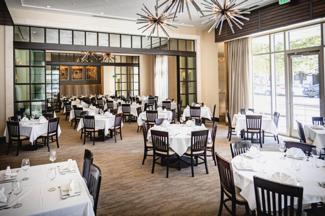 Seating area of a restaurant.
