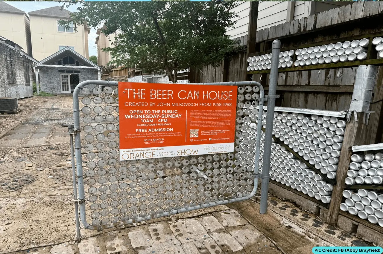 Sign of Beer Can House.

