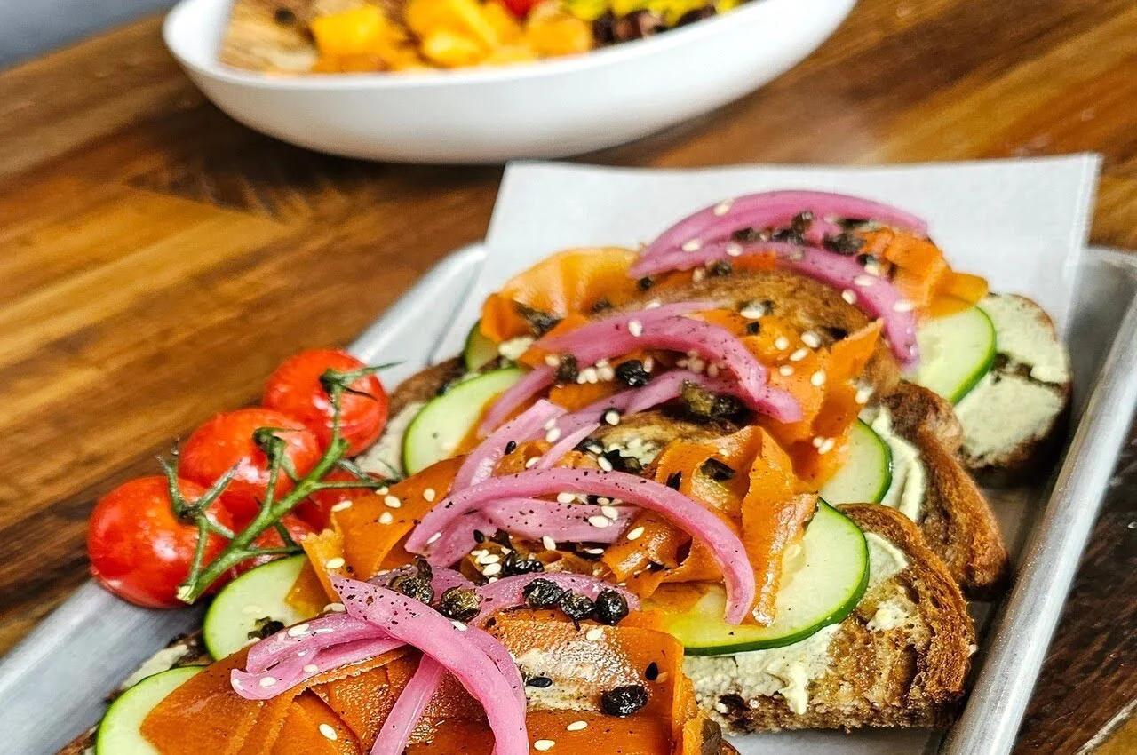 Garnished food on a plate.